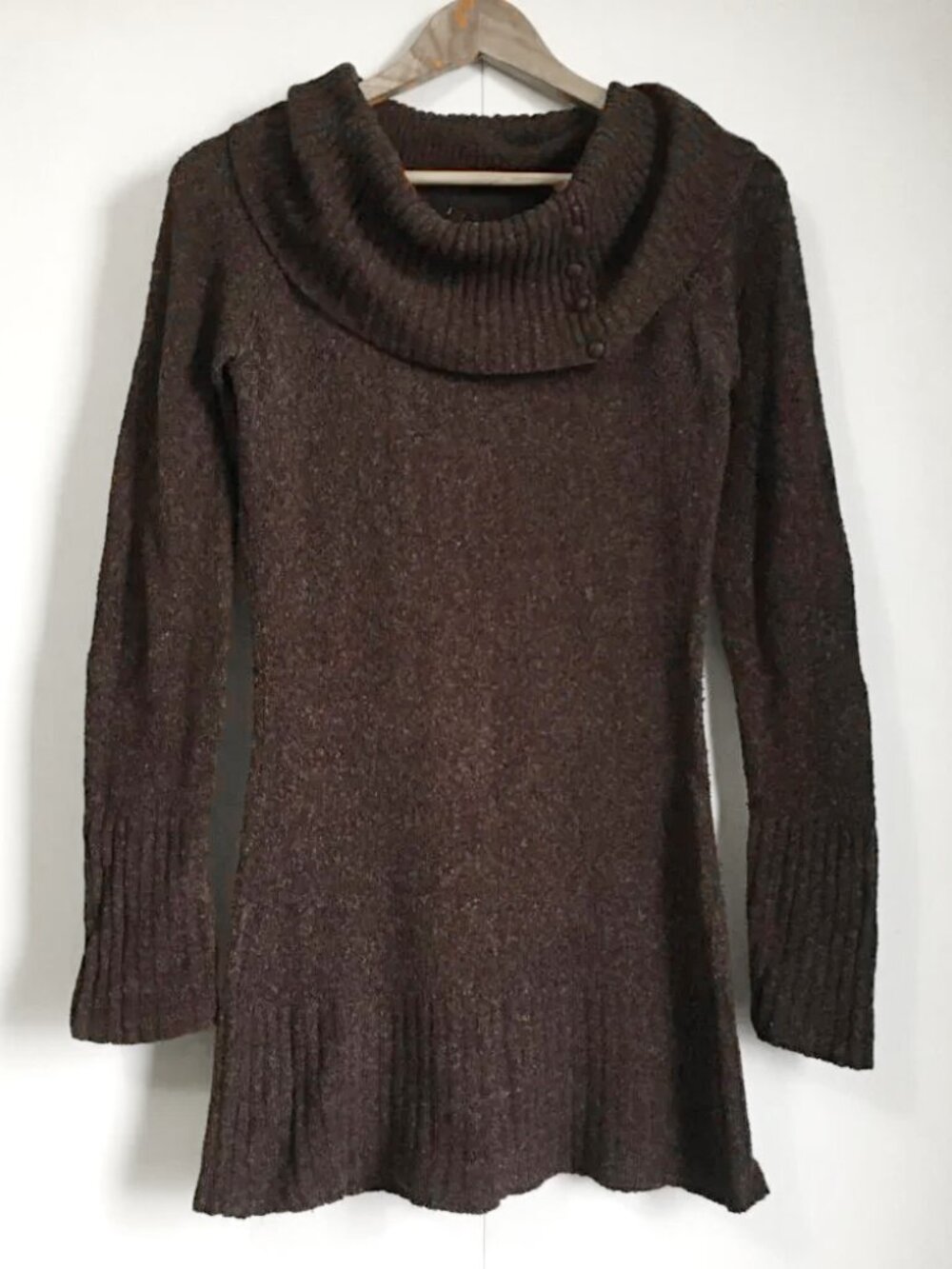 Vintage Y2K Grunge Nubby Long Cowl Neck Sweater Raisin Torte - Size Small